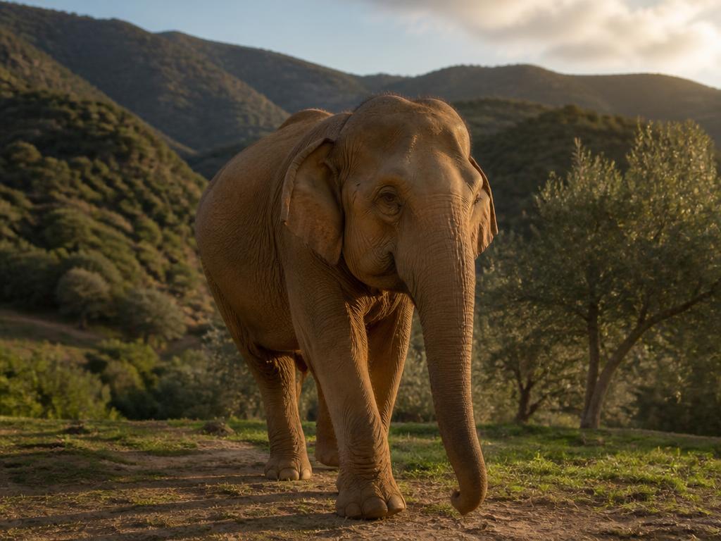 Geredde olifant in het heuvellandschap van Pangea Trust, Portugal.